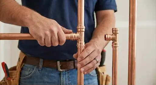 Contractor installing durable copper piping with precision to ensure long-term performance and leak prevention.